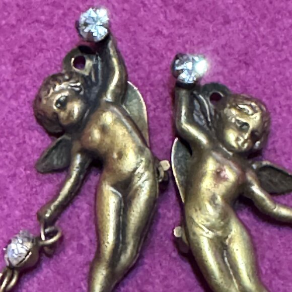 Vintage Joseff Of Hollywood Cherub Earrings With Cobalt Blue Austrian Crystals & - Picture 5 of 6